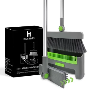 3-in-1 Removable Broom and Dustpan Set with 180-Degree Rotating Stainless Steel Handle