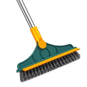 3 in 1 Rotatable Toilet Broom with Scraper, Squeegee, Floor Scrub Brush and Long Handle