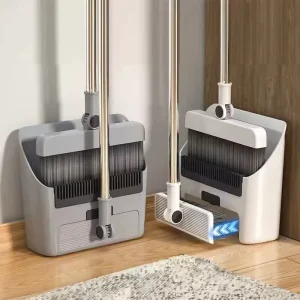 3-in-1 Upright Broom and Dustpan Set Foldable Long Handle Floor Scrub Brush for Home and Kitchen Cleaning