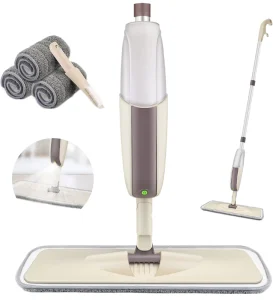 3-in-1 Wet-Dry Washable Stainless Steel Microfiber Spray Mop with Refillable Bottle, Self-Wringer, and 90%-100% Dehydration Rate