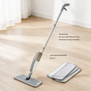 300ml Water Fed Pole Aluminum Microfiber Spray Mop Durable Lightweight Rotating Refillable Wet Dry High Absorption