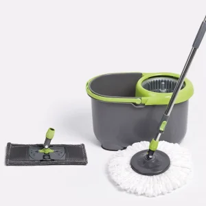 360-Degree Dual-Drive Microfiber Flat Mop with Bucket