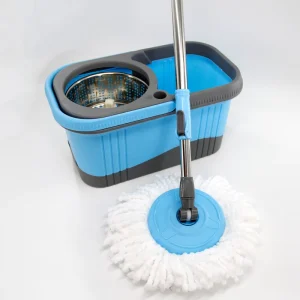 360-Degree Flat Spin Mop Bucket Set with Plastic and Metal Components, Steel Pole, and Floor Cleaning Refill