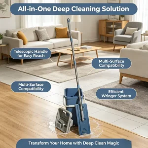 360-Degree Flexible X-Shaped Microfiber Flat Mop System with Stainless Steel Pole