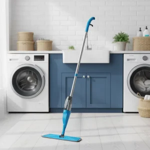 360-Degree Rotary Head Mop with Replaceable Microfiber Pad for All Floor Types, Stainless Steel