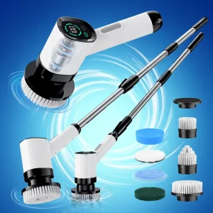 360-Degree Rotating Cordless Electric Spin Scrubber with Long Handle
