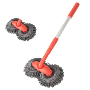 360-Degree Rotating Double-Head Brush Mop with Aluminum Alloy Pole, Chenille Heads, and 3-Section Retractable Handle
