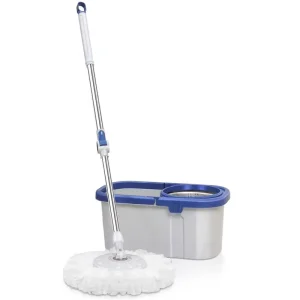 360 Degree Rotating Dual-Drive Self-Wringing Telescopic Handle Microfiber Mop with Steel Pole and Mop Bucket