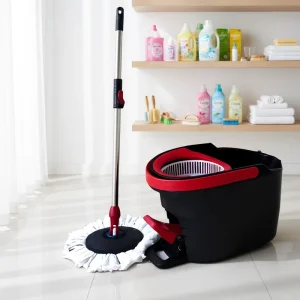 360 Degree Rotating Dual Drive Stainless Steel Water Separation Mop Bucket Set 2 Reusable Microfiber Pads Hands Free Cleaning