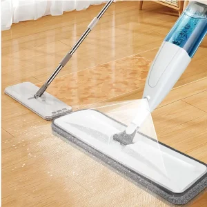 360-Degree Rotating Flat Microfiber Spray Mop with Steel Pole for Household Use