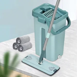 360 Degree Rotating Flat Mop Microfiber Mop Head Stainless Steel Pole Quick Dry Mop Bucket Set (8L Capacity)