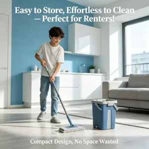 360-Degree Rotating Flat Mop with Plastic Clip-On Handle for Household Floor Cleaning