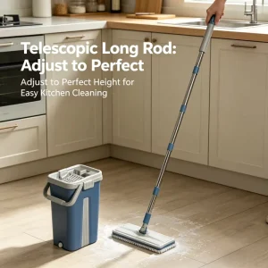 360-Degree Rotating Flat Mop with Scalable Stainless Steel Handle and Self-Wringer