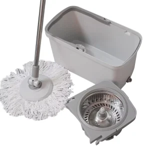 360-Degree Rotating Long-Handle Mop with Dirty Water Separation Metal Drain Basket and Bucket Set