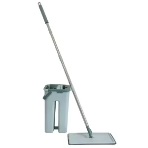 360-Degree Rotating Microfiber Mop and Bucket Set with Hands-Free Self-Washing and Squeeze-Drying