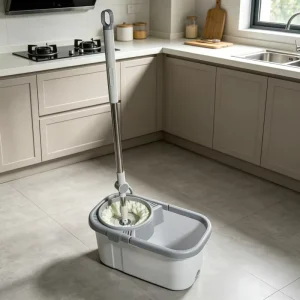 360-Degree Rotating Microfiber Mop and Bucket Set with Roller Wringer and 2 Refills
