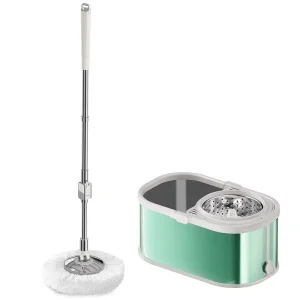 360-Degree Rotating Self-Cleaning Mop Bucket Set with Wringer, 2 Mopheads, and Stainless Steel Bucket for Tile Floors