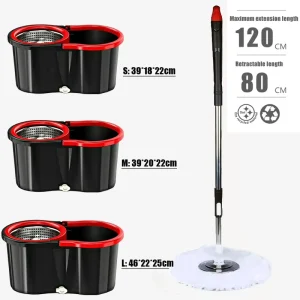 360-Degree Rotating Spin Microfiber Mop Bucket with Steel Pole and 2 Spin Brushes