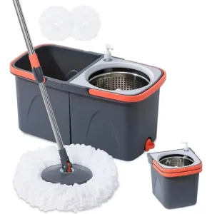 360-Degree Rotating Spin Mop with Extendable Handle, Four-Side Wringing, Self-Cleaning, and Water-Separation Bucket