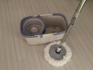 360-Degree Rotating Spin Mop with Extendable Steel Handle, Plastic Basket, High Capacity, and Lightweight Design