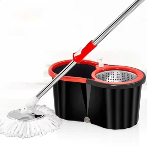 360-Degree Rotating Spin Mop with Steel Pole, Bucket and Microfiber Refill Cloth