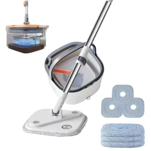 360 Degree Rotating Square Microfiber Hands-Free Mop with Dual Mop Heads and Bucket