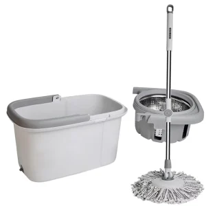360-Degree Rotating Steel Pole Mop Bucket Set with Plastic Mop Head