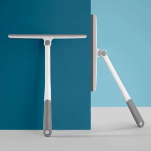 360-Degree Rotating T-Shaped Mirror and Glass Cleaning Brush with Stainless Steel Handle and TPR Head