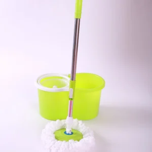 360-Degree Round-Head Floor Cleaning Mop and Single Bucket Set with Stainless Steel Pole