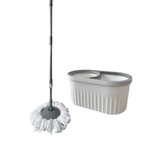 360-Degree Spin Dual-Drive Mop with Stainless Steel Pole and Separate Wash and Wring Zones