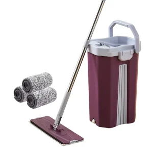 360-Degree Spin Hands-Free Rotating Mop with Automatic Squeeze Bucket and Stainless Steel Pole
