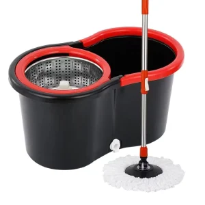 360-Degree Spin Microfiber Floor Mop and Bucket Set with Plastic and Stainless Steel Components