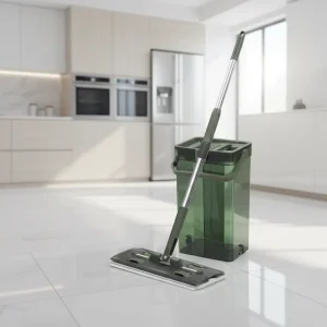 360-Degree Spin Microfiber Sliding Flat Mop Set with Detachable Stainless Steel Rod, Reusable Wet and Dry Floor Mop