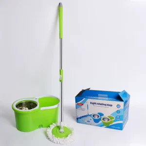 360-Degree Spin Mop Steel Bucket Set with Microfiber Head, Self-Wringing Telescopic Handle