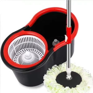 360-Degree Spin Mop with Individual Bucket, Plastic Basket, Steel Rod and 2 Microfiber Refills