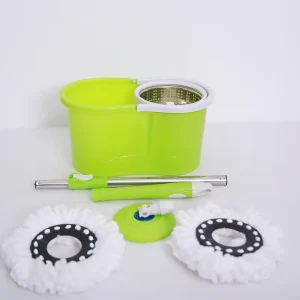 360-Degree Spin Mop with Plastic Basket, Wheels, Extendable Handle, and High Capacity