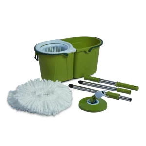360-Degree Spin Mop with Two Buckets, Stainless Steel Pole and Microfiber Mop Head