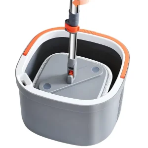360 Degree Spin Stainless Steel Wet and Dry Mop and Bucket Set with 2 Mop Heads