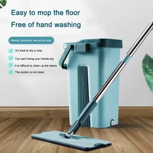 360 Degree Spin Wash and Dry Double Bucket Microfiber Sliding Flat Mop Set Dry Wet System Long Handle Household Floor Cleaning