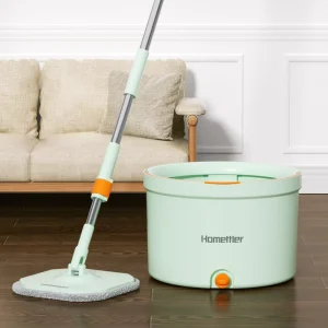 360-Degree Spinning Microfiber Mop with Self-Wringer, Telescopic Handle, and Bucket