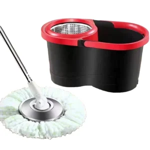 360-Degree Stainless Steel Rotary Mop with Self-Wringer and Microfiber Mop Heads