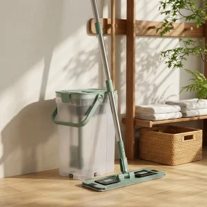 360-Degree Swivel Flat Spin Mop Set with Bucket and Three Separate Water Chambers