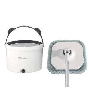 360-Degree Twist-Press Flat Mop and Bucket Set for Wet and Dry Use with Steel Pole