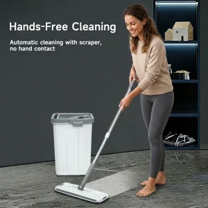 360-Degree Wet and Dry Flat Mop and Bucket Set with Microfiber Pad and Steel Pole