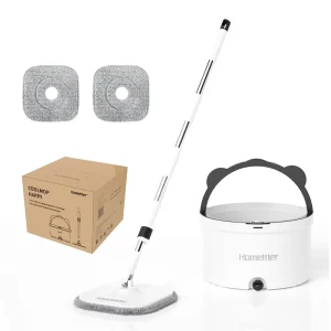 360 Flat Mop with Steel Pole Bucket Dual Chamber Clean and Dirty Water Separation