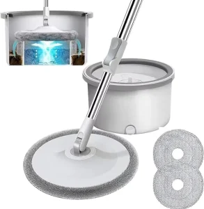 360° Magic Mop Cleaning Wash Flat Spinning Mop and Bucket Set Squeeze Round Dry and Wet Mop Plastic Basket for Home Floor
