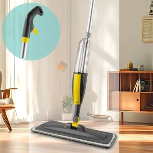 360° Rotary-Head Microfiber Flat Mop with Hands-Free Water Spray for Floor and Window Cleaning