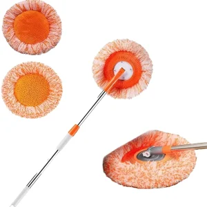 360 Rotatable Mops Dry Wet Use Home Bathroom Cleaning Orange Round Microfiber Dust Mop