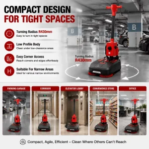 360 Rotating Commercial Cordless Walk-Behind Floor Scrubber with Water Tank