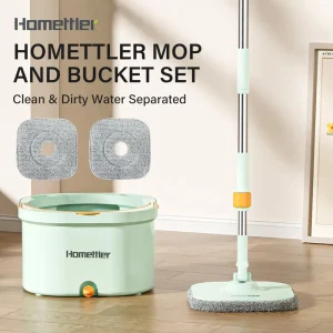 360 Rotating Mop Set with Self-Wringer Telescopic Handle, 90%-100% Dehydration Rate, Reusable Mop Pads